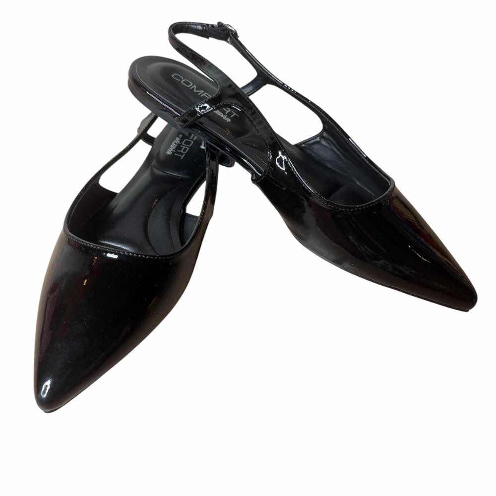 Comfort by Wild Diva Black Patent Leather Slip On Mules Pointed‎ Slingback Shoes